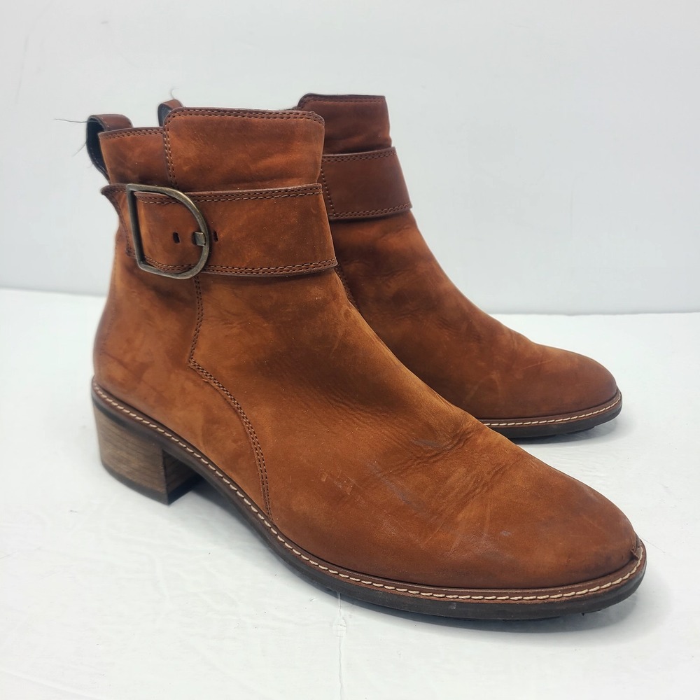 Paul Green Ankle Boots Bootie‎ Women's US 9.5 UK 7 Cognac Nubuck Side Zip Buckle